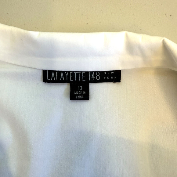 Lafayette 148 Button Up Shirt Womens Size 10 White Cotton Stretch Minimalist - Picture 4 of 8